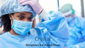  Presentation with burnout - Audience pleasing slide deck consisting of exhausted-doctor-in-protective-clothing backdrop and a light blue colored foreground