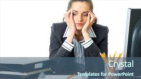  Presentation with overworked - Audience pleasing slide set consisting of exhausted female office worker backdrop and a ocean colored foreground