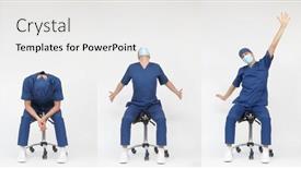  Presentation with stretching - Slide deck enhanced with exhausted-male-medical-professional-stretching background and a white colored foreground