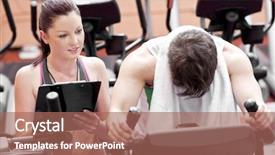  Presentation with sport coach - Presentation enhanced with exhausted man doing exercises while his coach is looking at his results in a sport centre background and a coral colored foreground