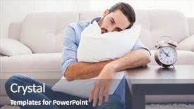  Presentation with man head in hands - Slide deck with exhausted man sleeping with head background and a ocean colored foreground