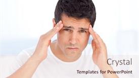  Presentation with headache - Slides having exhausted man suffering from a headache in his bedroom background and a lemonade colored foreground