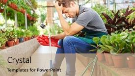  Presentation with burnout - Beautiful slide deck featuring exhausted man with burnout sitting backdrop and a coral colored foreground