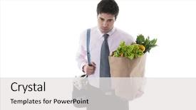  Presentation with diaper - Amazing PPT theme having exhausted man with diaper bag backdrop and a white colored foreground