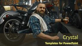  Presentation with beer - PPT layouts enhanced with exhausted-mature-man-biker-sitting background and a  colored foreground