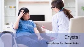  Presentation with doctor visiting family - PPT layouts featuring exhausted nurse - young doctor visiting old mature background and a light blue colored foreground