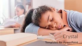  Presentation with desk - Slides with exhausted-or-bored-schoolgirl background and a coral colored foreground