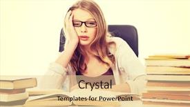  Presentation with stack books - Beautiful presentation featuring exhausted teenage woman with stack backdrop and a  colored foreground