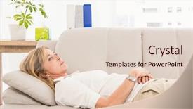  Presentation with patient satisfaction - Audience pleasing presentation design consisting of exhausted woman - unhappy female patient lying backdrop and a lemonade colored foreground