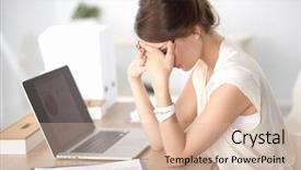  Presentation with work anniversary 10 - Slide deck featuring exhausted woman - young and beautiful businesswoman tired background and a  colored foreground