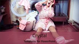  Presentation with china clothes washing machine - Slides consisting of exhausted woman - young housewife with washing machine background and a violet colored foreground