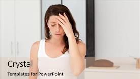  Presentation with headache - PPT layouts having exhausted woman having a headache background and a lemonade colored foreground