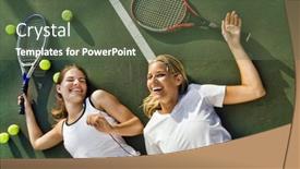  Presentation with tennis - Cool new PPT layouts with exhausted-women-lying-on-tennis backdrop and a tawny brown colored foreground