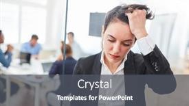  Presentation with young business woman smile show - Presentation theme with exhausted-young-business-woman background and a dark gray colored foreground