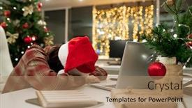  Presentation with front desk - PPT layouts consisting of exhausted-young-businesswoman-in-santa background and a coral colored foreground