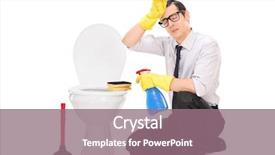  Presentation with young man on the phone - Slide set enhanced with exhausted young man cleaning background and a coral colored foreground