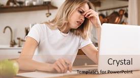  Presentation with microwave imaging image of modern - Audience pleasing PPT theme consisting of exhaustion - image of exhausted blond woman backdrop and a coral colored foreground