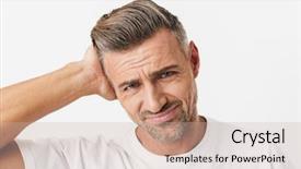  Presentation with pain - PPT theme featuring exhaustion - image of exhausted man 30s background and a soft green colored foreground