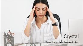  Presentation with photo album cover - Presentation design featuring exhaustion - photo of exhausted brunette businesswoman background and a lemonade colored foreground