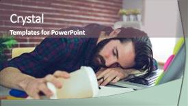  Presentation with tired - Presentation consisting of exhaustion - tired editor holding disposable cup background and a gray colored foreground