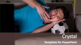  Presentation with man watching woman preparing vegetables - Slides with exhaustion - young man watching football late background and a violet colored foreground