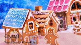  Presentation with food exhibition - Amazing PPT theme having exhibition gingerbread houses in snow backdrop and a coral colored foreground