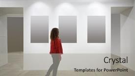  Presentation with art exhibition - Beautiful slides featuring exhibition of art back backdrop and a light gray colored foreground