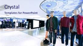  Presentation with mall - Beautiful presentation design featuring exhibition poster - fashion clothes shopfront in shopping backdrop and a sky blue colored foreground