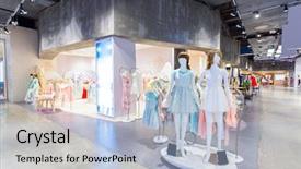  Presentation with fashion show entertainment - Cool new PPT theme with exhibition poster - mannequins in fashion shop display backdrop and a light blue colored foreground