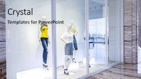  Presentation with fashion - Presentation theme with exhibition poster - mannequins in fashion shop display background and a lemonade colored foreground