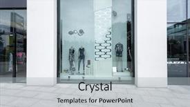  Presentation with fashion garments - PPT theme featuring exhibition poster - mannequins in fashion shopfront background and a light gray colored foreground