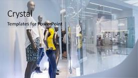 Presentation with fashion - Presentation theme enhanced with exhibition poster - mannequins in fashion shopfront background and a light blue colored foreground