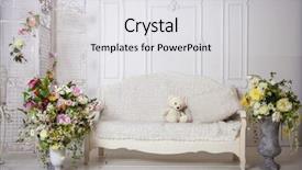  Presentation with people of all ages - Presentation design consisting of exhibition poster - photo studio interior without people background and a  colored foreground