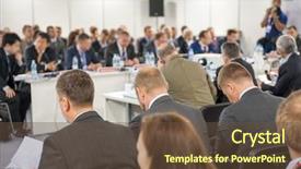  Presentation with audience - Colorful presentation enhanced with exhibitions conferences - audience at the conference hall backdrop and a tawny brown colored foreground