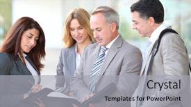  Presentation with double exposure of business people - PPT layouts enhanced with exhibitions conferences - business people meeting background and a light gray colored foreground