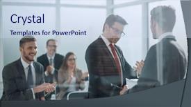  Presentation with conference - Theme with exhibitions conferences - handshake business partners background and a sky blue colored foreground