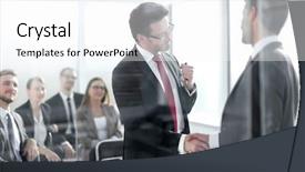  Presentation with conference - Amazing presentation theme having exhibitions conferences - handshake business partners backdrop and a white colored foreground