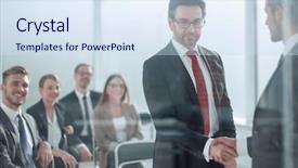  Presentation with conference - PPT layouts having exhibitions conferences - handshake business partners background and a sky blue colored foreground