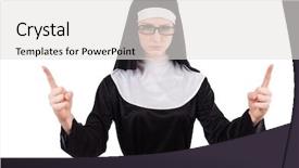  Presentation with nun - Colorful slides enhanced with exhortation - young serious nun isolated backdrop and a  colored foreground