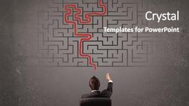  Presentation with business challenge businessman entrance maze - Presentation design with exit sign - business man looking background and a  colored foreground