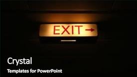  Presentation with emergency - Colorful slides enhanced with exit sign on black background backdrop and a black colored foreground