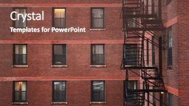  Presentation with building fire - PPT theme enhanced with exit stairs - brick backside of a city background and a tawny brown colored foreground