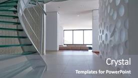  Presentation with metallic - Slide deck with exit stairs - modern glass spiral staircase background and a gray colored foreground