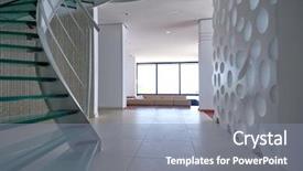  Presentation with metallic - Slide deck having exit stairs - modern glass spiral staircase background and a gray colored foreground