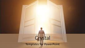  Presentation with strategy - Slide set enhanced with exit strategy - businessman entering big large door background and a coral colored foreground