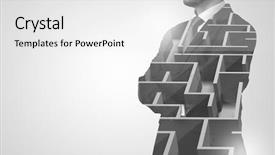  Presentation with strategy maze - Slide deck having exit strategy - young businessman in suit standing background and a white colored foreground