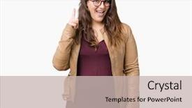  Presentation with young sing woman singing young - Presentation design having exited and happy number one background and a  colored foreground