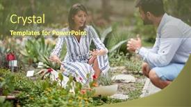  Presentation with architect - PPT layouts with exited-female-landscape-architect-explaining background and a tawny brown colored foreground