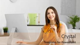  Presentation with successful - Presentation theme with exito - beautiful successful woman working background and a coral colored foreground