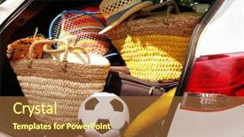  Presentation with ready - PPT theme with suitcases and bags in trunk of car ready to depart for holidays background and a red colored foreground